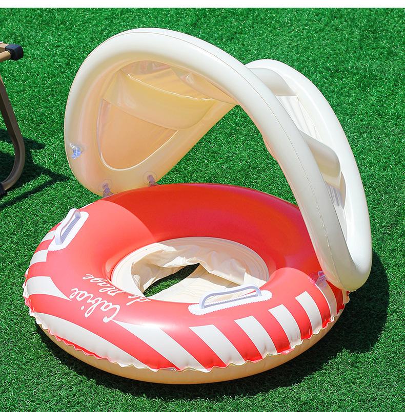 2026 New Nordic Style Kids Swim Ring With Sunshade Inflatable PVC Float Seat Water Play Toy Beach Party Fun