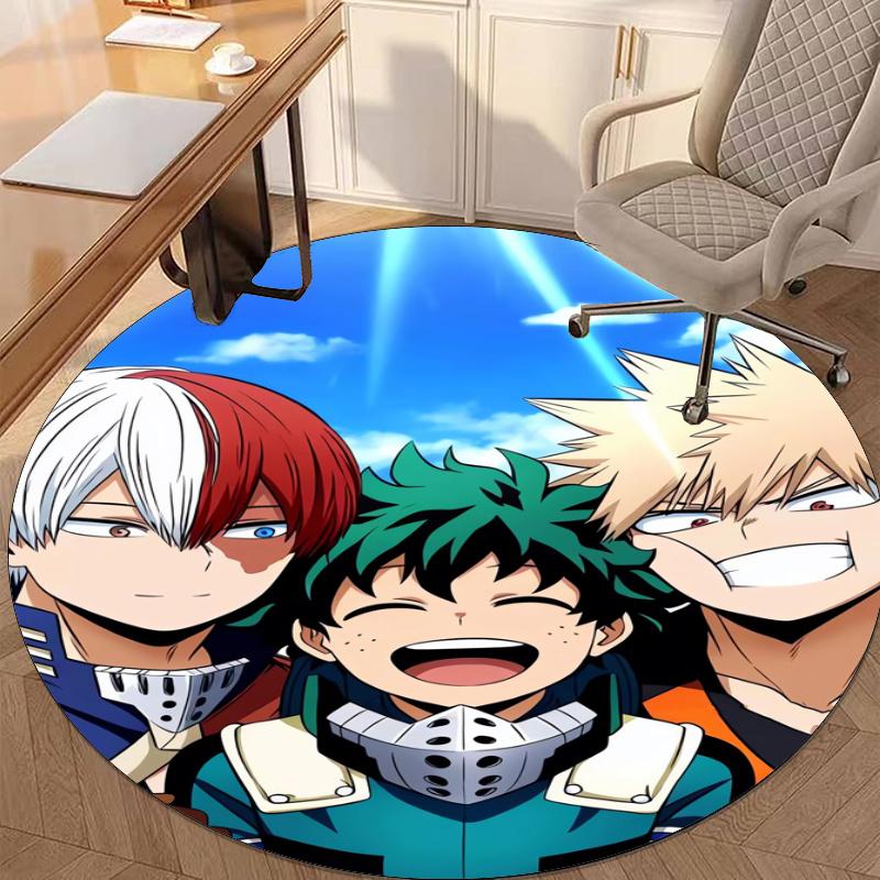 My Hero Academia Bedruckter Runder Teppich Teppich Stuhlteppich Bereichsteppich Eingang Fußmatten, für Bürostuhl Wohnzimmer Schlafzimmer Küchenraum.