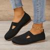 Women Stylish Soft Knitted Flat Shoes Round Toe Hollow Out Design Breathable Lightweight Comfortable Slip on Walking Shoes