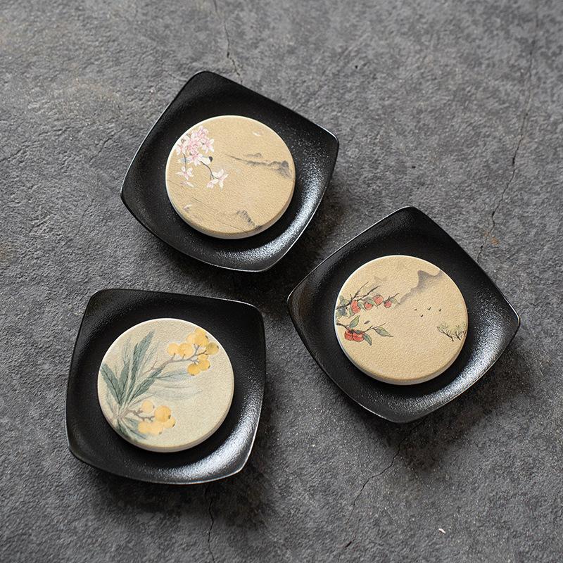 New Chinese Style Water Suction Tea Coasters Creative Pattern Coasters Antique Anti-scald Home Kung Fu Tea Ceremony Accessories