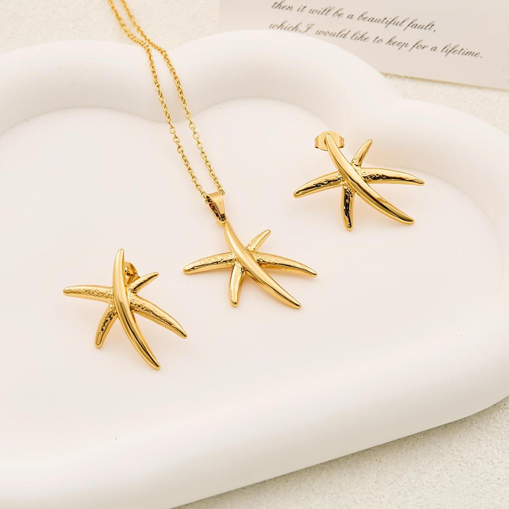 Stainless Steel Heart Necklace & Earring Set - European/American Style