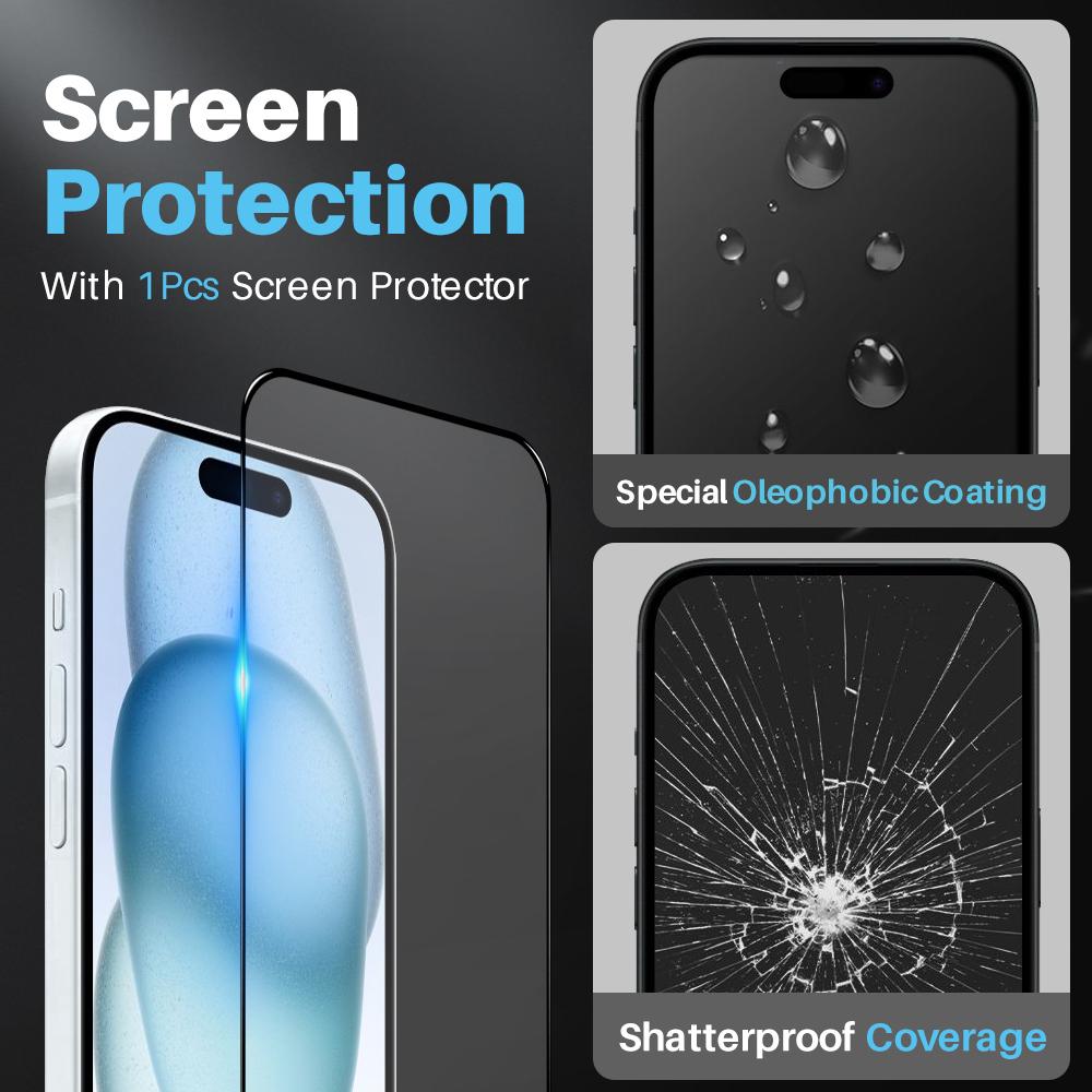 NORTHJO For iPhone 15 Case PC+TPU Phone Cover+Tempered Glass Screen Film+Lens Film