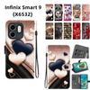 جراب قلاب من جلد البولي يوريثان مصنوع يدويًا لهاتف Infinix Smart 9 (X6532) غطاء مانع للانزلاق ومقاوم للصدمات مع حزام معصم وتصميمات قطة قلب/وردة