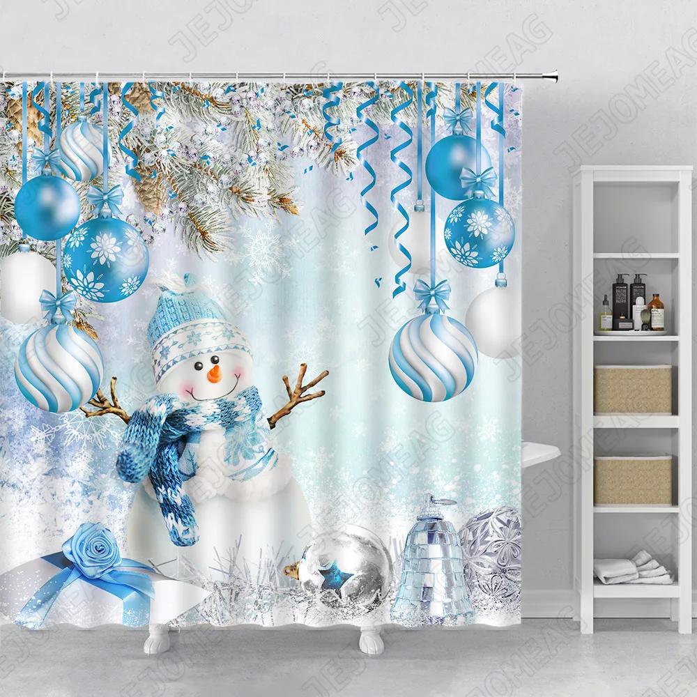 Sněhulák Míč z provazu Sprchový závěs Zimní scenérie Vánoční téma Domácí koupelnová dekorace Sada koupelnových doplňků Koupelnový závěs