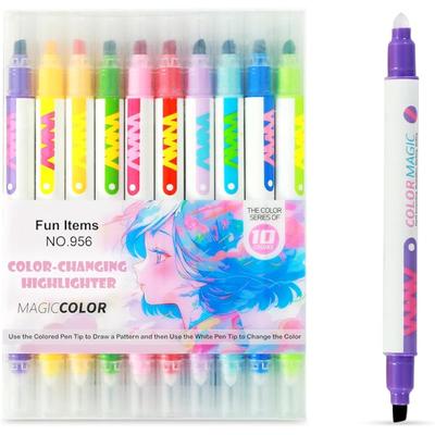 Glun Magic Colour Changing Highlighter, 2In1 Colour Markers, 10 Colour Maker 20 Shades, Neon Shades Pens For Card Making