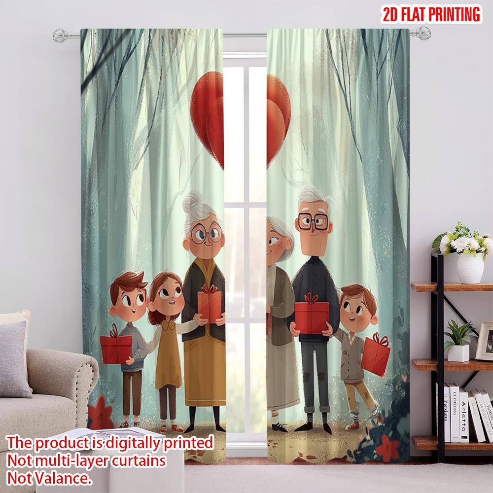 

2pcs,2D plane printing Window Curtain Boster Family Love Versatile Fabric (without rod) All Seasons Use for Living Room & Office 52.50 × 116.00 cm 2 pcs