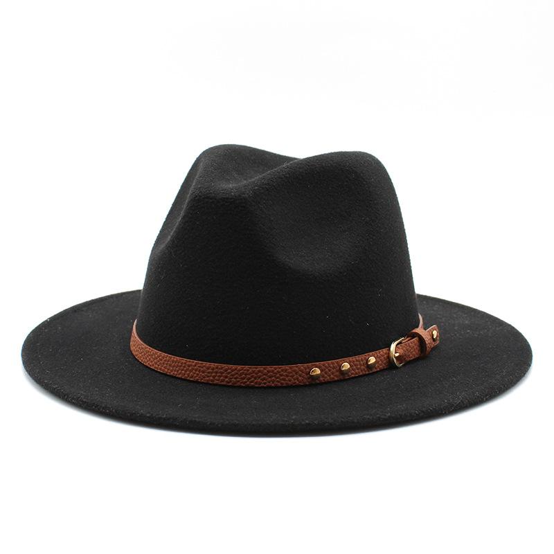 British jazz top hat autumn and winter new woolen hat for men and women simple felt big eaves hat trendy flat edge hat