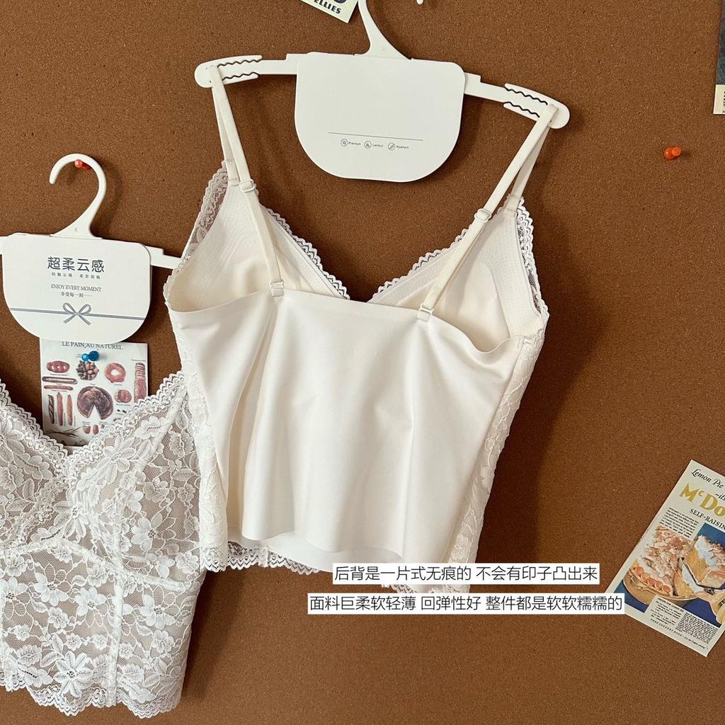 French Pure Lace V-neck Suspender Underwear Sexy Back Integrated Cup Inner and Outer Wear Slim Vest