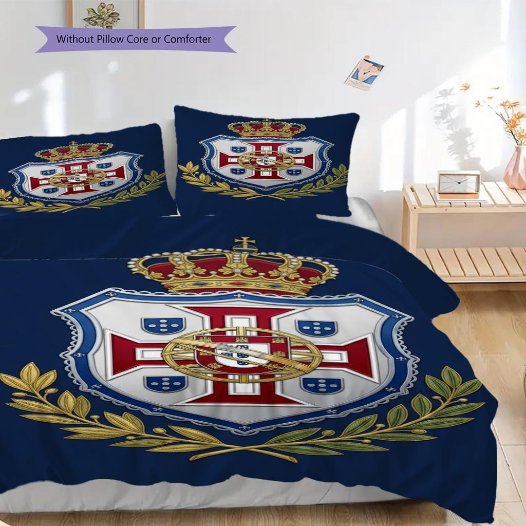 Royal Emblem Crown Laurel Bedding (1 * Duvet Cover + 2 * Pillowcase, Without Core) Christmas Birthday Gift Soft and Comfortable Bedding Set