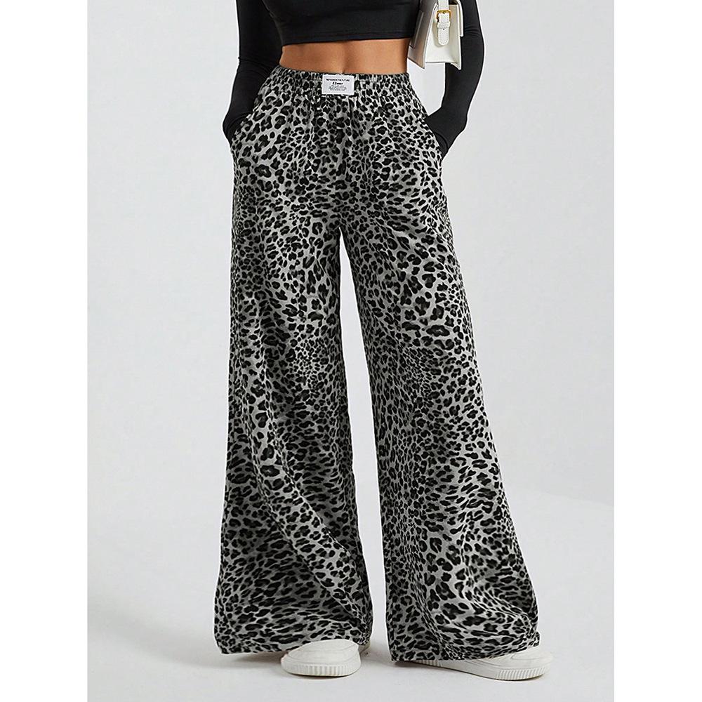 Women's Leopard Print Wide-Leg Casual Pants - Loose, Versatile, Long