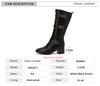 Knee-High Boots Women Vintage Belt Buckle Shoes Female Square High Heel Zipper Autumn Winter Soild Casual Botas Feminina