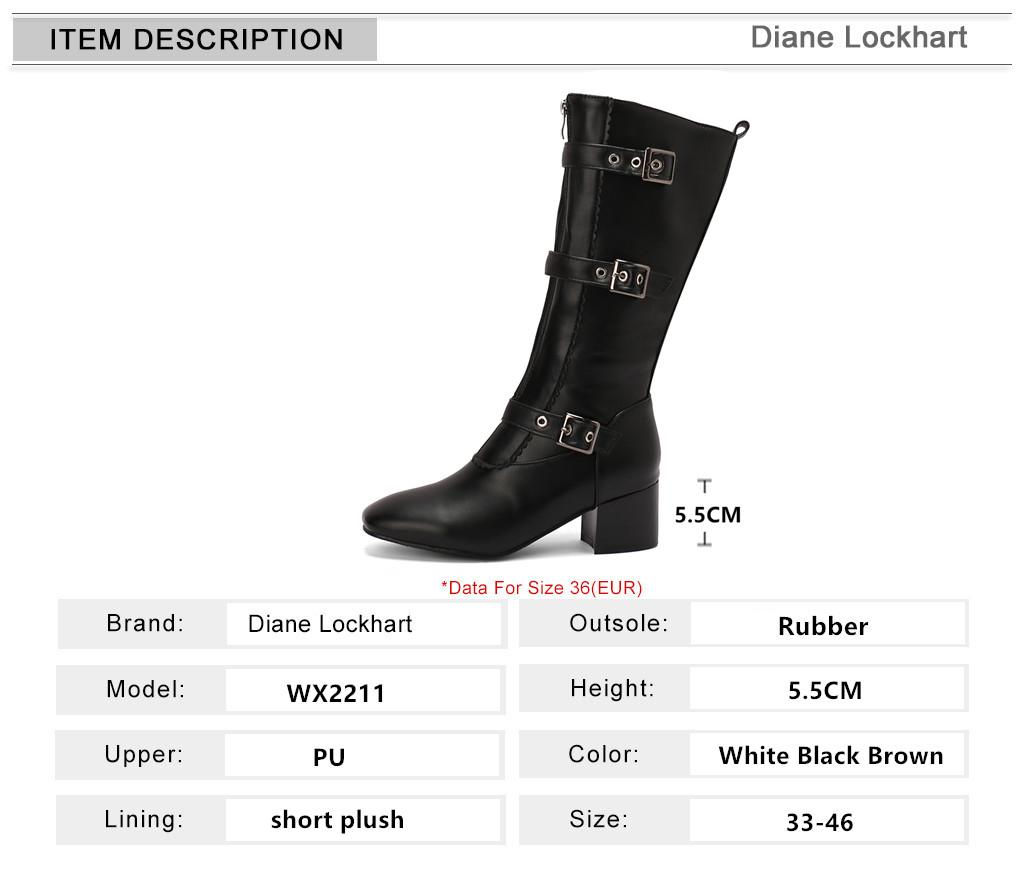 Knee-High Boots Women Vintage Belt Buckle Shoes Female Square High Heel Zipper Autumn Winter Soild Casual Botas Feminina