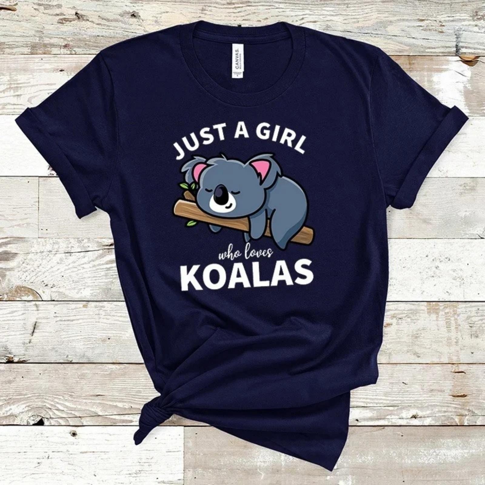 Just a Girl Who Loves Koala Printed T Shirt Oversized Clothes O-Neck Funny T Shirts for Women Tops 1 S