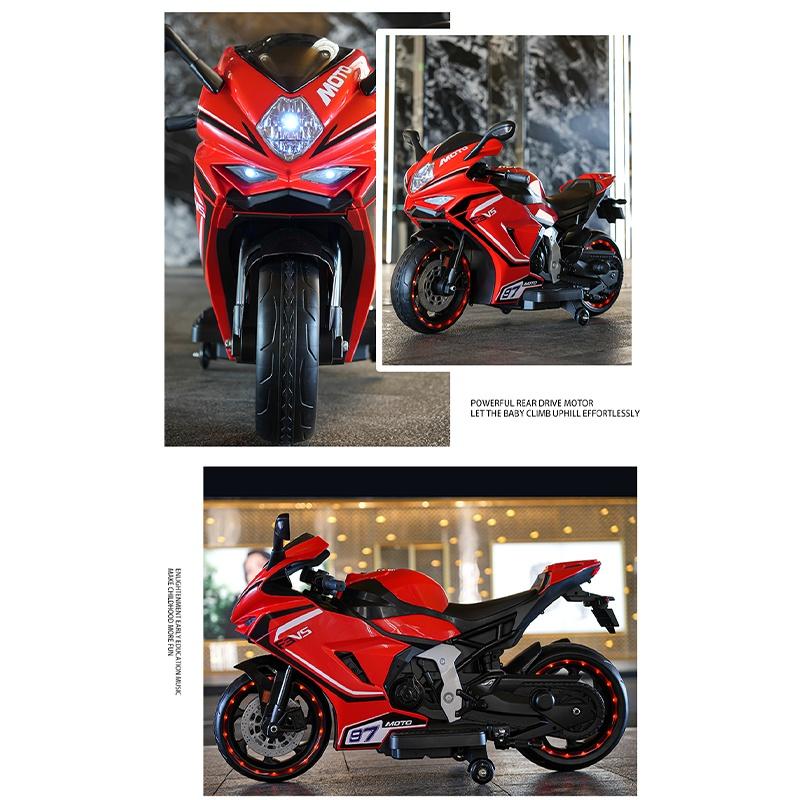 Children's Electric Motorcycle Dual Drive Children's Car with Remote Control Bluetooth Music LED Light Microphone Luminous Wheel