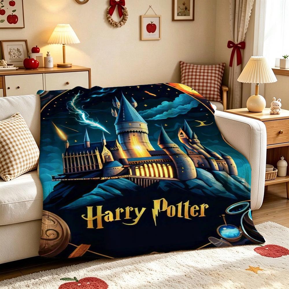 Wizard'S Magical Night Pattern Theme Flannel Blanket Suitable For All Seasons For Living Room Bedroom Gaming Room Lightweight Home Decor