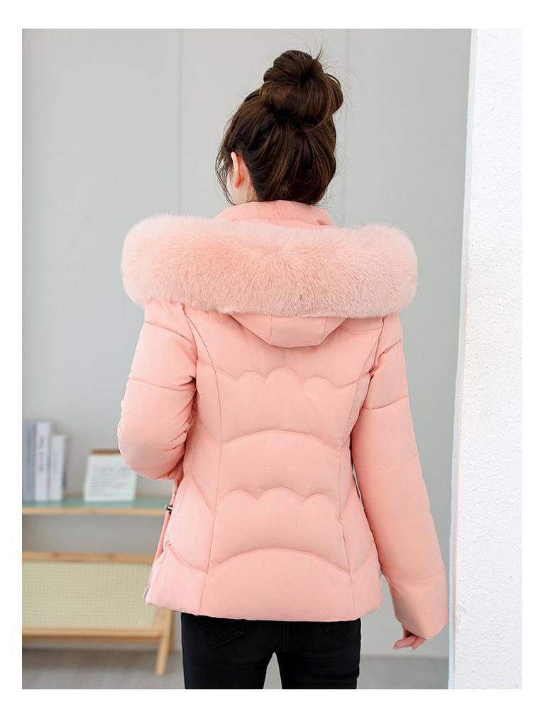 Manteau d'hiver pour femme, style coréen, coupe slim, en coton, avec col en fourrure