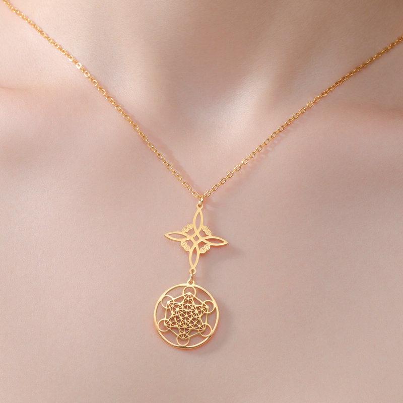 Cross-border DIY Splicing Necklace: Witch's Knot Six-Pointed Star Hollow Pendant Clavicle Chain