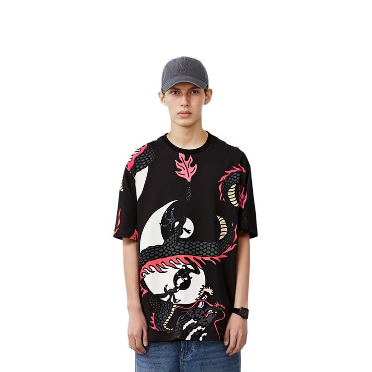 Puma X Staple Year Of The Dragon Series All Over Print Casual Round Neck Short Sleeve T-Shirt Men Tops Black 625097-01