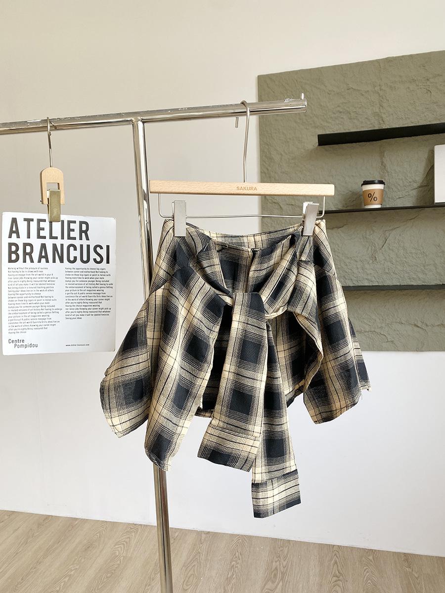 2026 Summer Retro High-Waisted Plaid Two-Piece Skirt Shorts for Women XS
