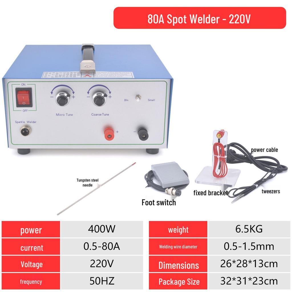 80A Handheld Jewelry Spot Welder: Portable Electric Pulse Welder for Ring and Small Repair Welding