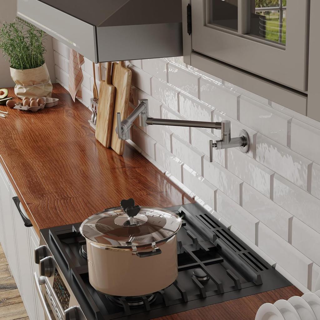 Pot Filler Double Joint Spout Folding Stretchable Swing Arm Wall Black Kitchen Faucet Single Hole Two Handle Kitchen Sink Faucet