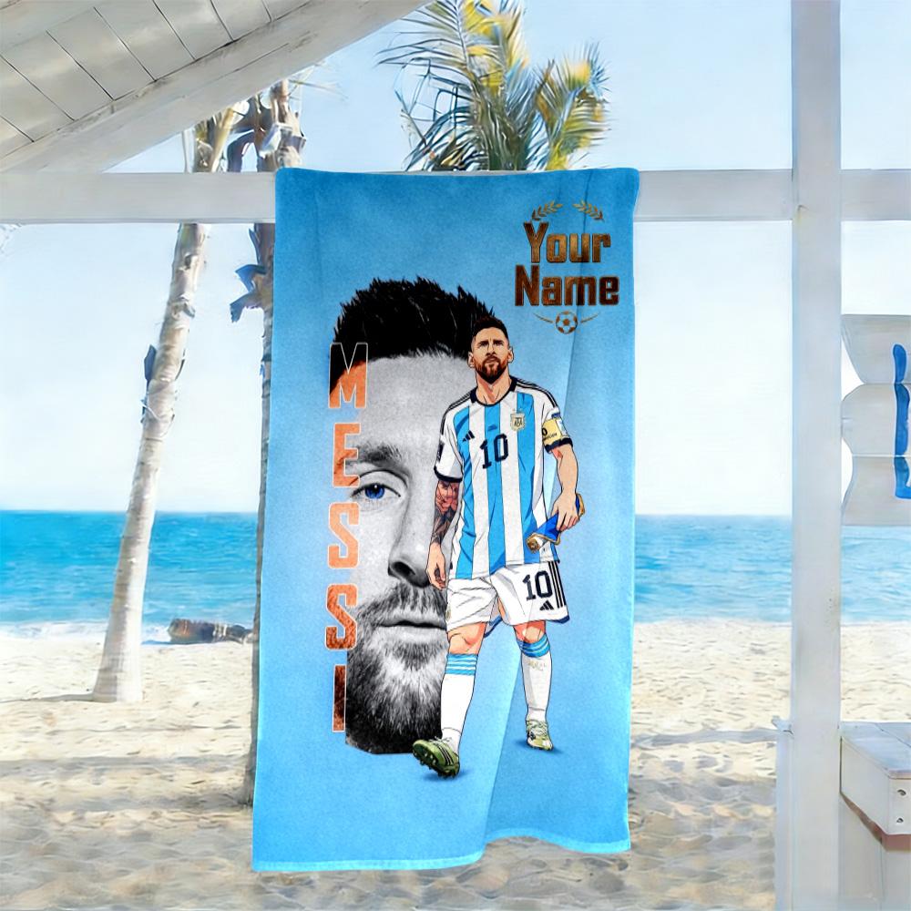 Football Messi Personalized Name Beach Towel Super Soft Microfiber Quickdry Fabric