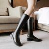 Ladies' Fashionable Pu Leather Knee-high Boots with Front Zipper and Low Heel