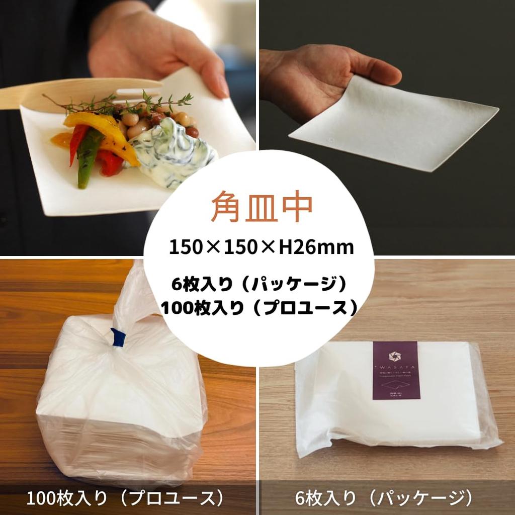 Disposable paper plates WASARA square plates 100 pieces (medium)