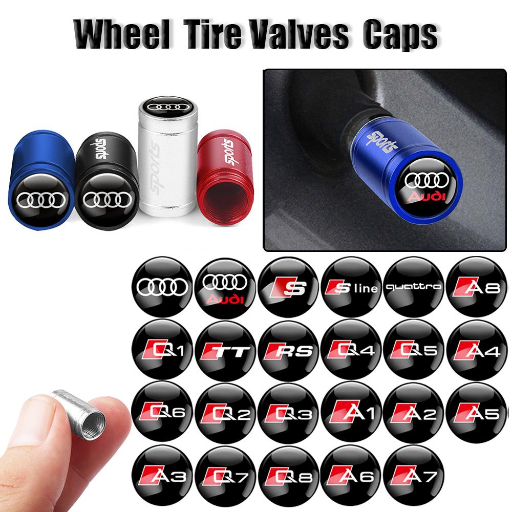For Audi 8V4Pcs Auto Tire Valve Caps Decor Car Motorcycle Bicycle Wheel Hub Valve Stem Cover For Audi TT S Sline RS A1 A3 A6 A5 A7 A8 Q3 Q5