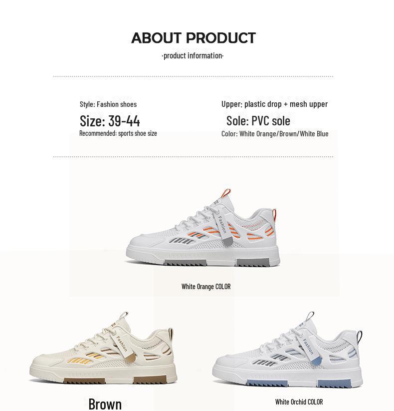 2024 Men's Trendy White Mesh Sneakers - Breathable Casual Shoes with Soft Sole