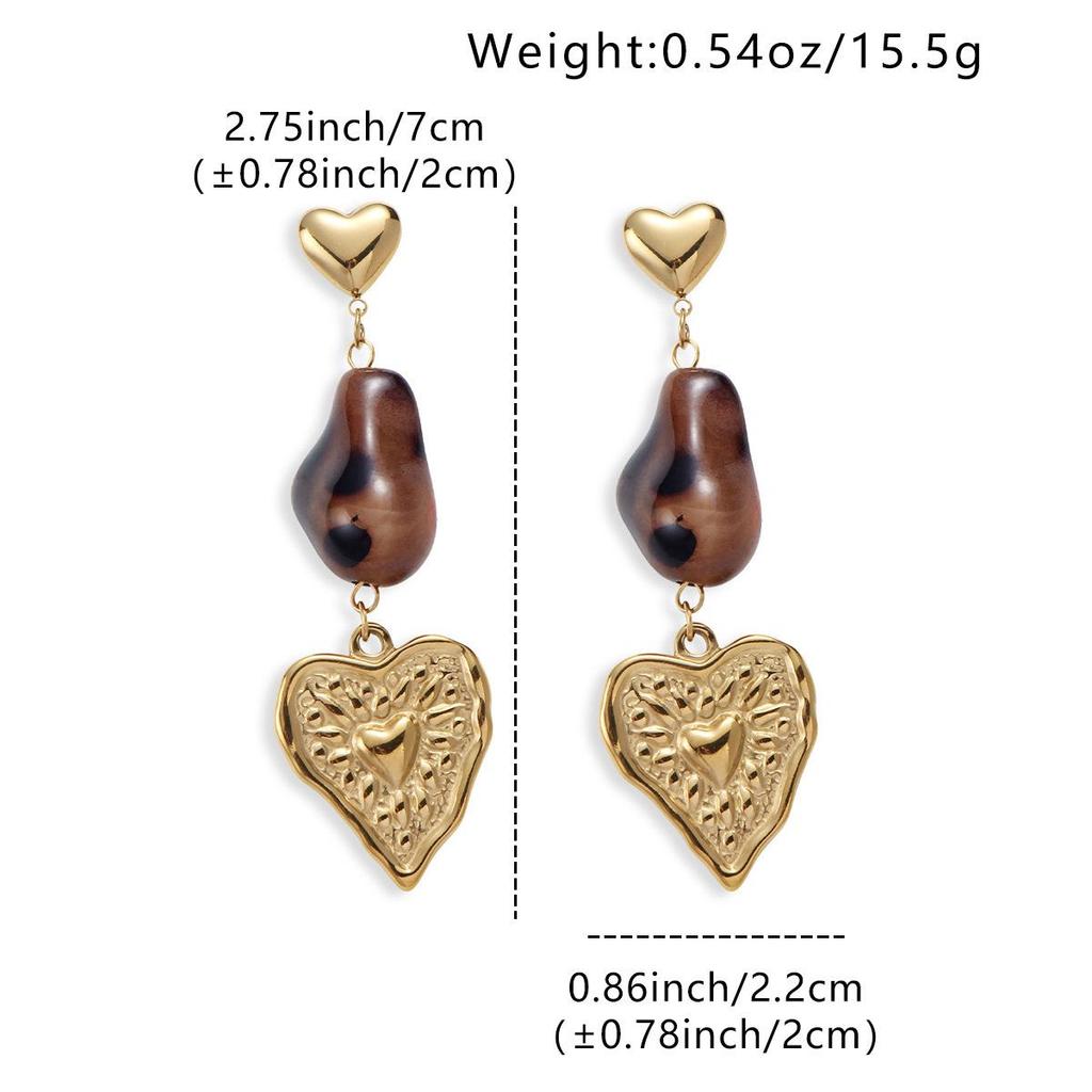 Stainless Steel Leopard Print Love Heart Dangle Stud Earrings for Women