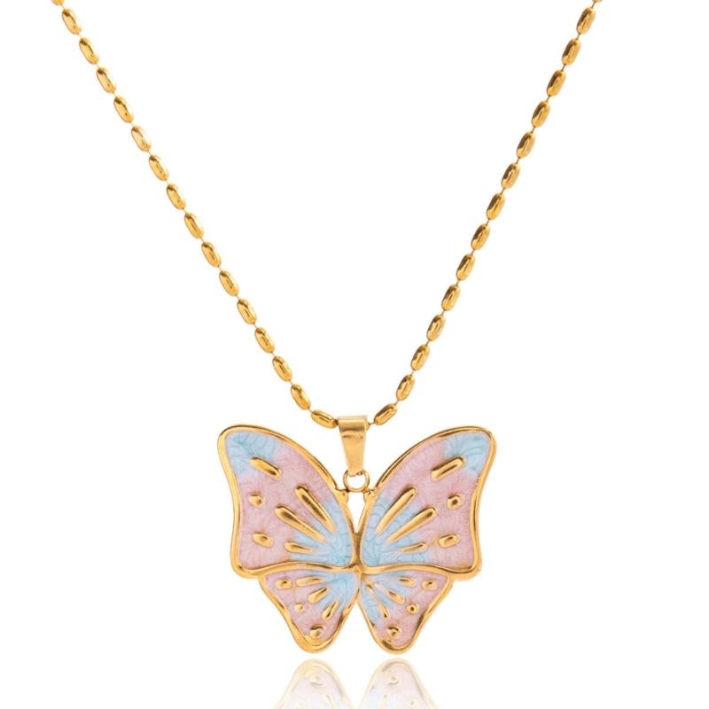 Elegant Butterfly Pendant Necklace Stainless Steel Jewelry Adjustable Chain For Women Daily Wear