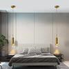 Bedroom Bedside Pendant Light, Modern Minimalist Cylindrical Minimalist Electroplated Long Line Pendant Light