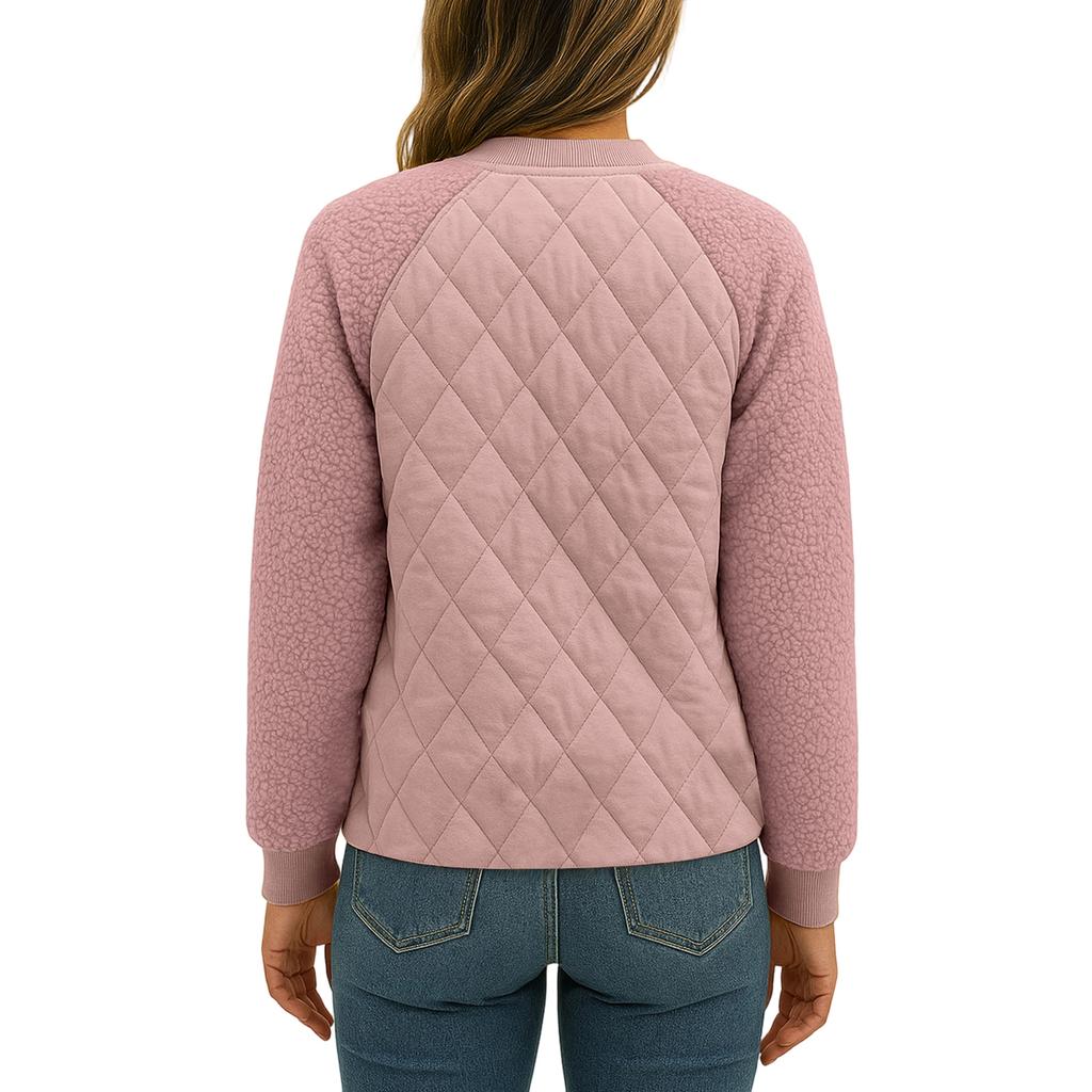 Women's Solid Color Long Sleeved Plaid Thickened BBaseball Jacket Jacket