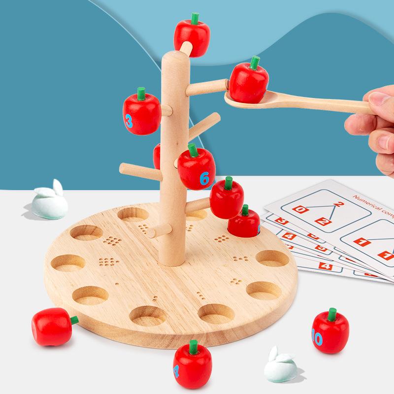 Baby Montessori Digital Apple Tree Education Wooden Toys Children Learn Digital Clip Beads Skills Training Early Education Game