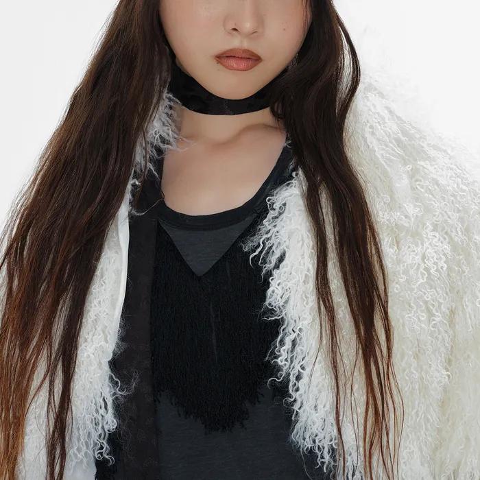 Jacquard Leopard Long Tie Scarf (Black)