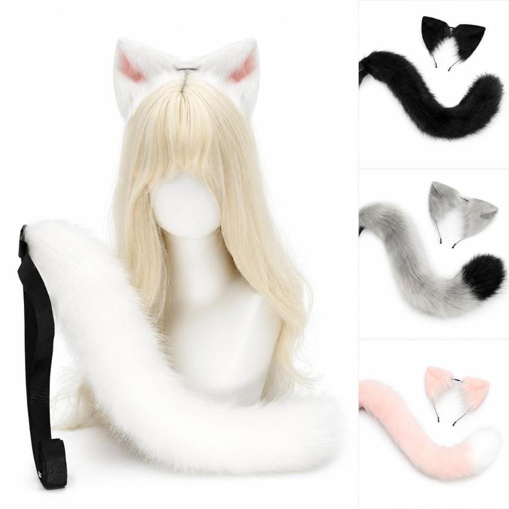 Plüsch-Katzenohren-Haarreif Realistische Tierohren Haarband Neues flauschiges Katzenohren- und Schwanz-Set Haaraccessoires