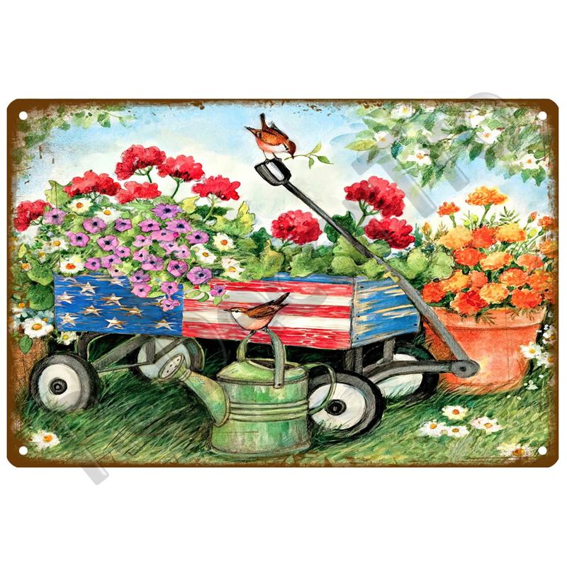 Retro Tin Sign Poster Garden Vintage Wall Poster Metal Sign Decorative Wall Plate Flower Plaque Metal Vintage Decor Accessories