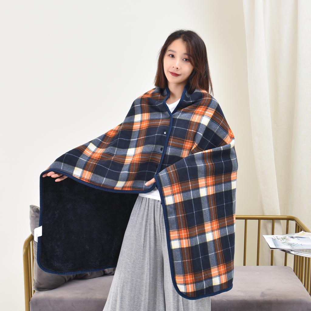 Flannel Blanket Snap Blanket Office Shawl Blanket Sofa Blanket Quilt Plaid Shawl Thickened Cape