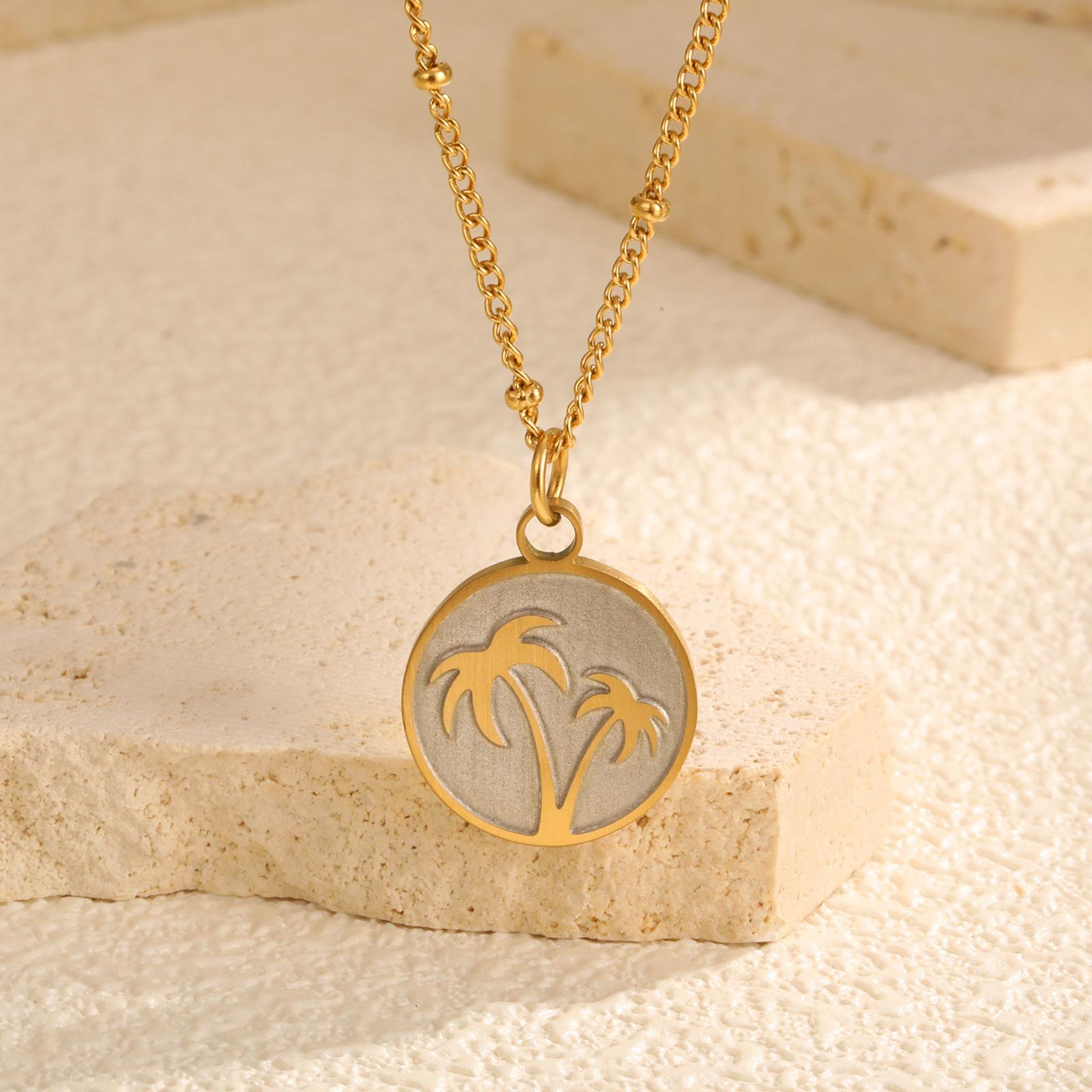 

Summer Round Brand Coconut Tree Necklace for Women,Stainless Steel Twisted Bead Chain Necklaces,Beach Jewelry Mother s Day Gift