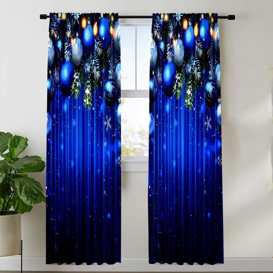 

2 шт. Веселые рождественские красные новогодние золотые шары белые снежинки светофильтрующие шторы для гостиной спальни оконные драпировки декор 50W130H(CM) 2PCS&Rod Pocket