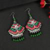 A few embroidered fabric earrings, long tassel personalized fan earrings, women's retro Miao flower earrings
