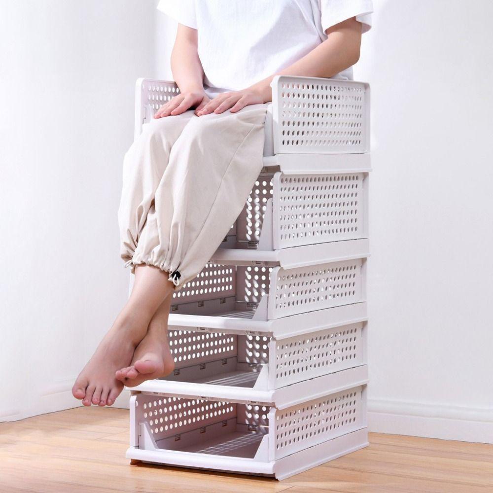 Plastic Drawer Organizer Stackable Multi-Function Clothes Sorting Rack Large Capacity Foldable Storage Baskets Office
