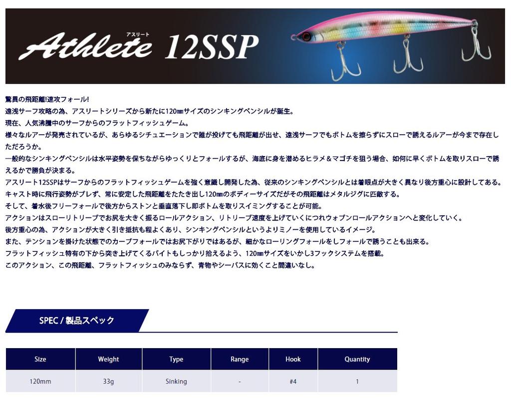 Jackson Pencil Bait Athlete 12SSP 120mm 33g Double Akakin WRD Lure