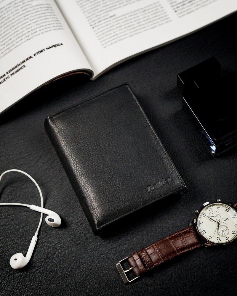 Men's vertical foldable wallet with a zipper pocket, genuine leather - Rovicky