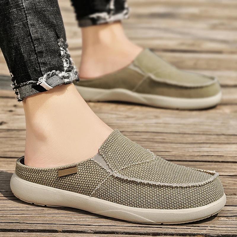 Sommer Herren Hausschuhe Klassische Outdoor Slip-on Canvas Schuhe Herren Leicht Atmungsaktiv Flache Slipper Weiche Indoor Zuhause Freizeit Hausschuhe
