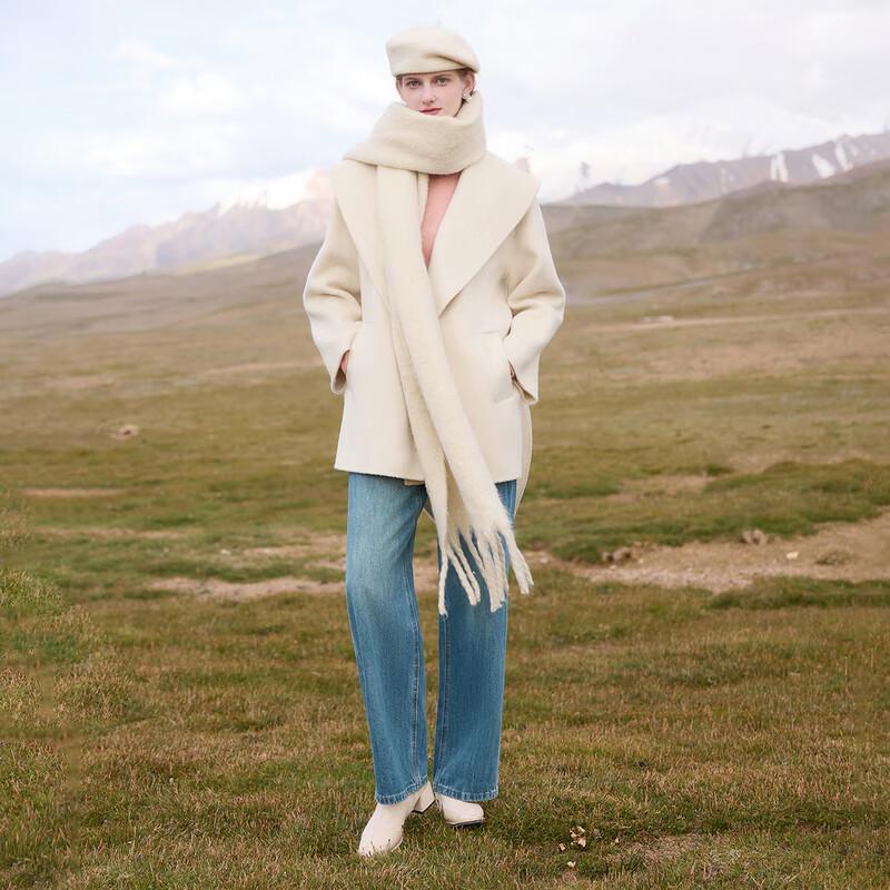 Women's 2024 Winter Elegant Lapel Belted 100% Wool Robe Coat