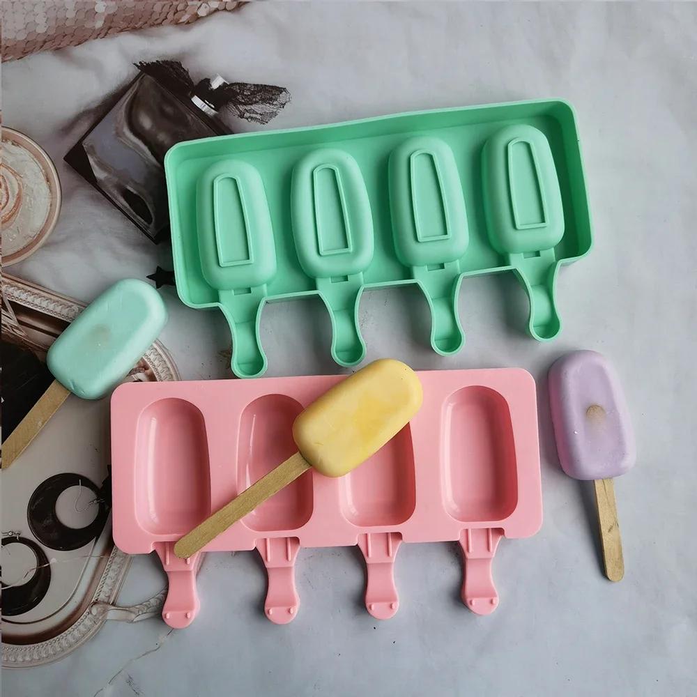 4 Cells Oval Silica Gel Mold Silicone Ice Cream Mold Popsicle Mould DIY Ice Pop Popsicle Manufacturer Ice Tray Cake Baking Tool