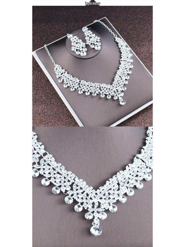 2022 Bridal Rhinestone Necklace & Earrings Set - Korean Wedding Hair & Dress Accessories