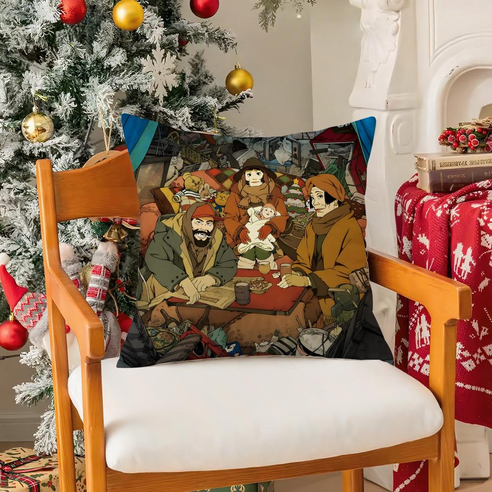 Christmas Movies T-Tokyo Godfathers Second Pillow Case Silky Short Plush With Invisible Zipper Dustproof Sofa Cushion Cover